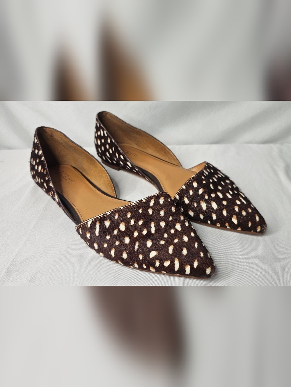 J. Crew Zoe D'Orsay Flats Women Size 8.5 Tan Black Cheetha Print Calf Hair Sexy